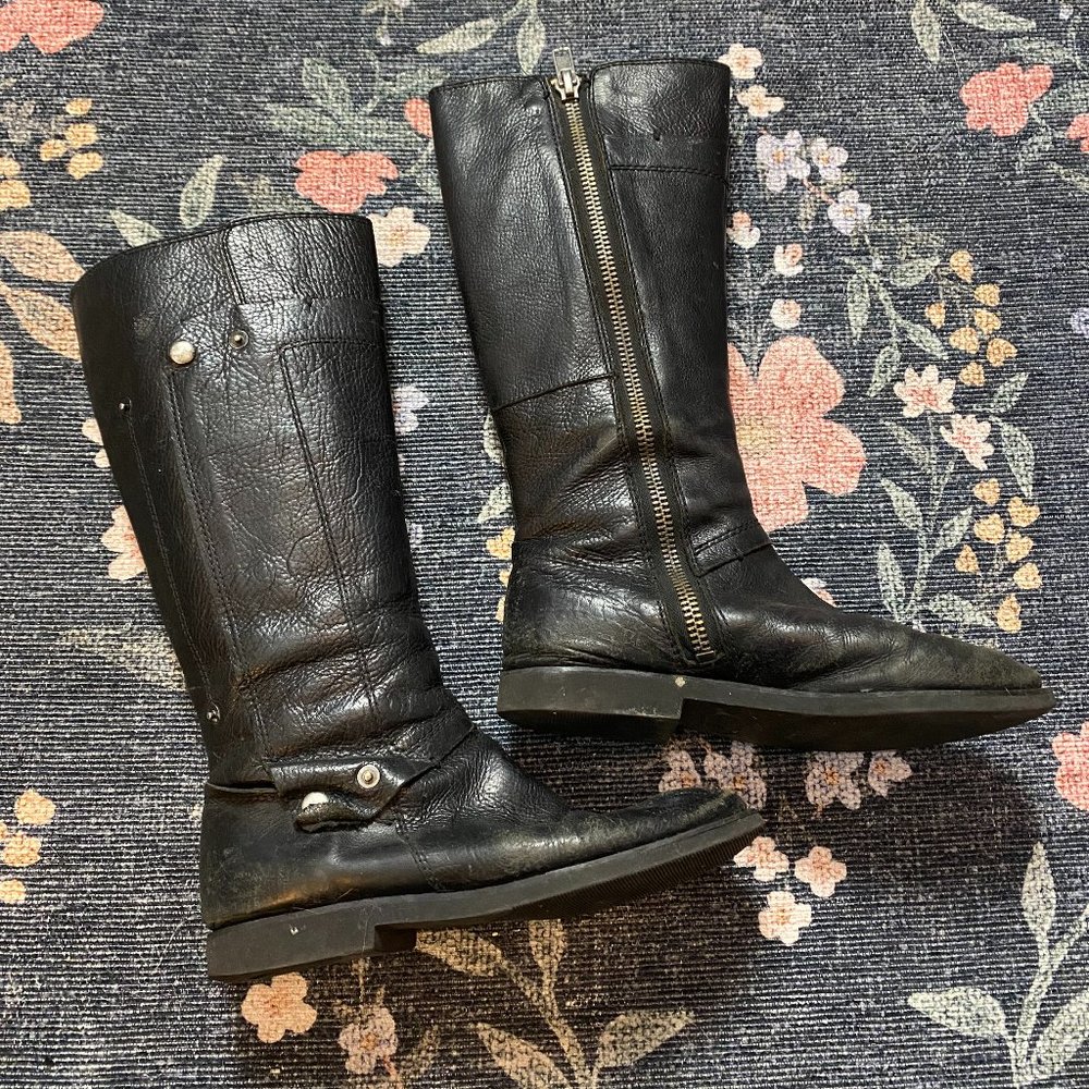 Black Leather Tall Nine West Boots, Size 6.5